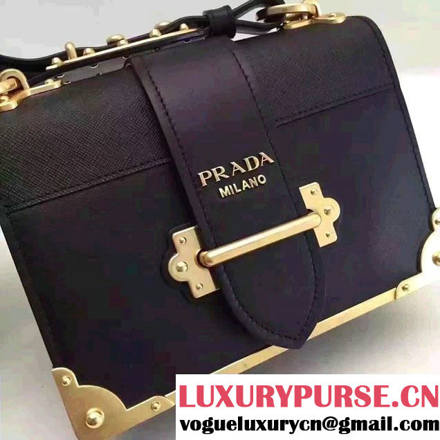 Prada Cahier Calf Leather Shoulder Bag 1BD045 Black 2016