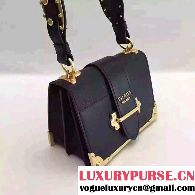 Prada Cahier Calf Leather Shoulder Bag 1BD045 Black 2016