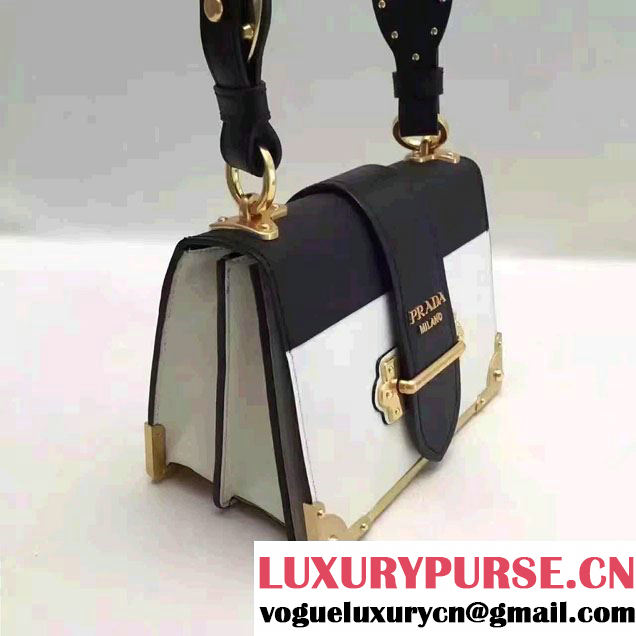 Prada Cahier Calf Leather Shoulder Bag 1BD045 White/Black 2016