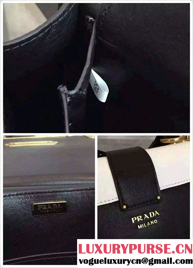 Prada Cahier Calf Leather Shoulder Bag 1BD045 Black/White 2016