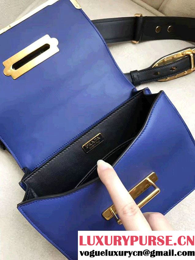 Prada Cahier Calf Leather Shoulder Bag 1BD045 Sky Blue/Black 2016