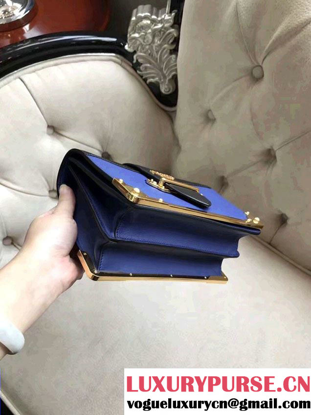 Prada Cahier Calf Leather Shoulder Bag 1BD045 Sky Blue/Black 2016