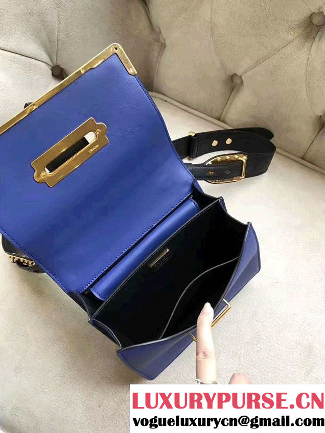 Prada Cahier Calf Leather Shoulder Bag 1BD045 Sky Blue/Black 2016
