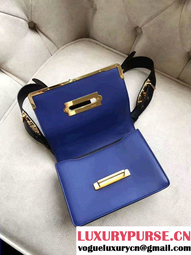 Prada Cahier Calf Leather Shoulder Bag 1BD045 Sky Blue/Black 2016