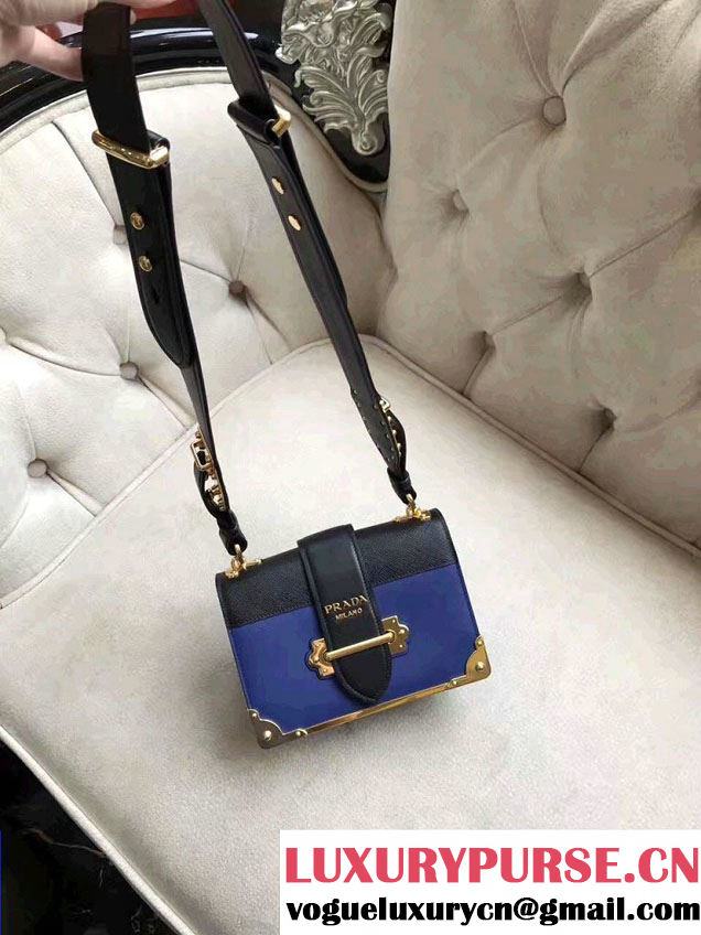 Prada Cahier Calf Leather Shoulder Bag 1BD045 Sky Blue/Black 2016