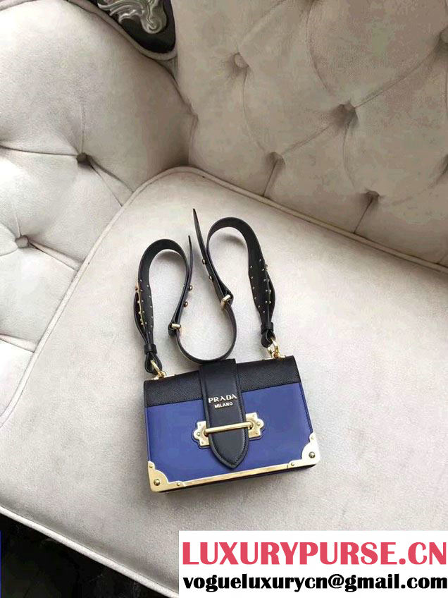 Prada Cahier Calf Leather Shoulder Bag 1BD045 Sky Blue/Black 2016