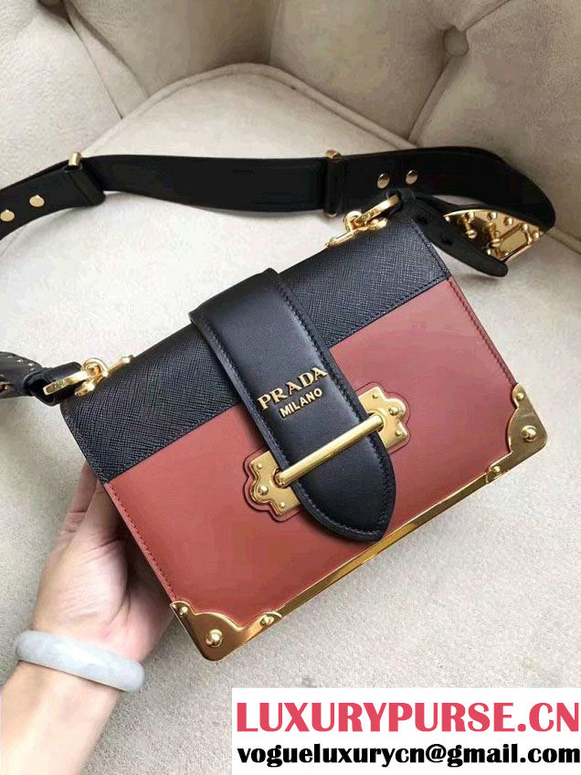 Prada Cahier Calf Leather Shoulder Bag 1BD045 Coffee/Black 2016