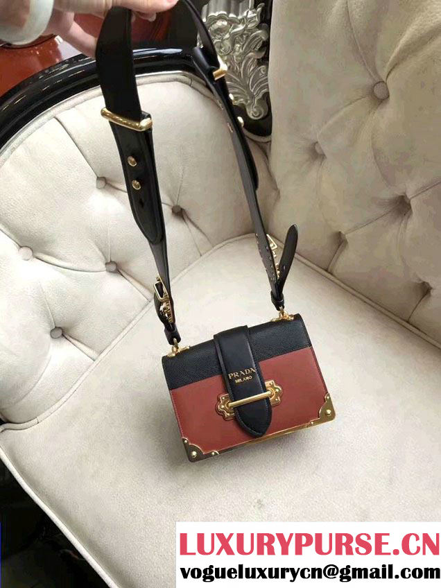 Prada Cahier Calf Leather Shoulder Bag 1BD045 Coffee/Black 2016