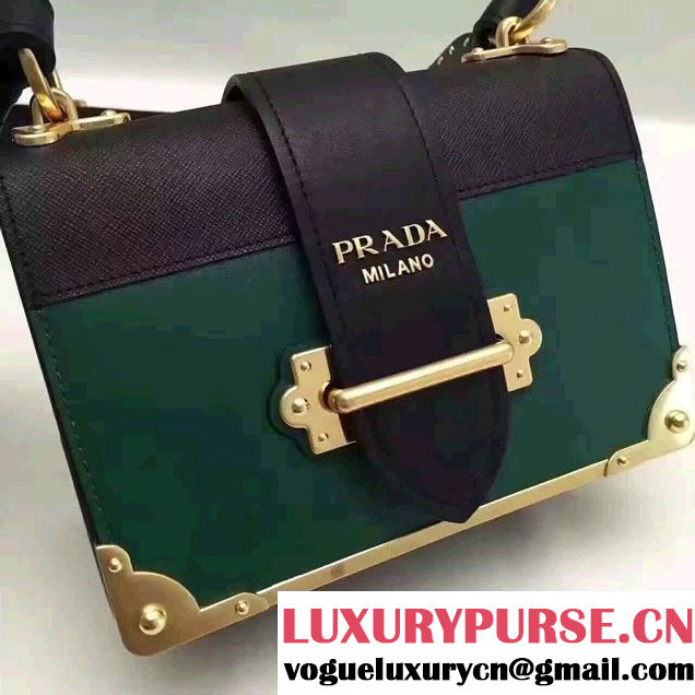 Prada Cahier Calf Leather Shoulder Bag 1BD045 Green/Black 2016