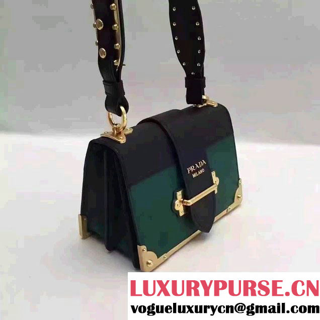 Prada Cahier Calf Leather Shoulder Bag 1BD045 Green/Black 2016