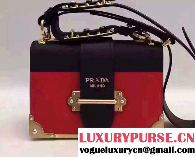 Prada Cahier Calf Leather Shoulder Bag 1BD045 Red/Black 2016