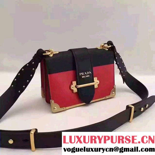 Prada Cahier Calf Leather Shoulder Bag 1BD045 Red/Black 2016