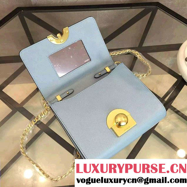 Prada Saffiano Leather Shoulder Bag 1BH007 Sky Blue 2016