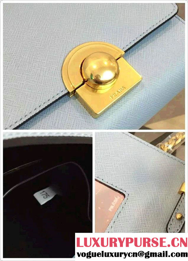 Prada Saffiano Leather Shoulder Bag 1BH007 Sky Blue 2016