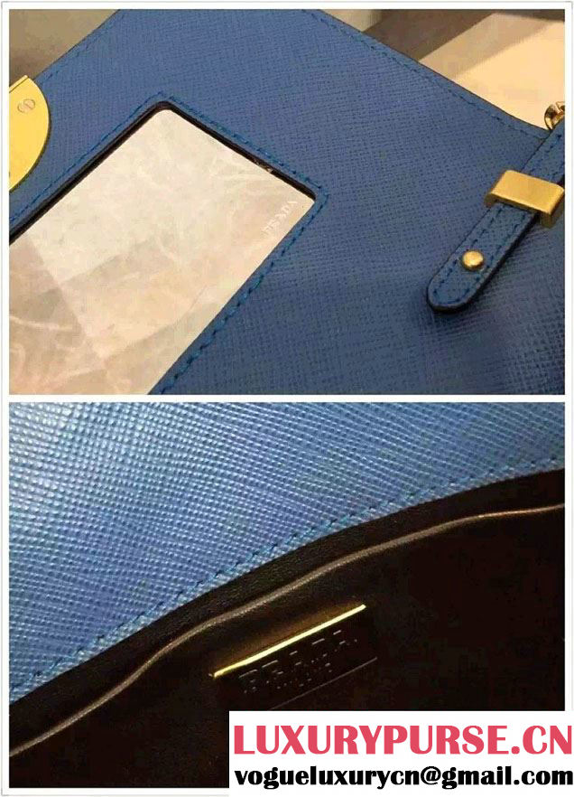 Prada Saffiano Leather Shoulder Bag 1BH007 Blue 2016