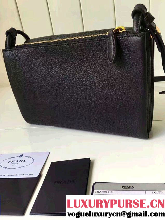 Prada Calf Leather Shoulder Bag 1BH031 Black 2016