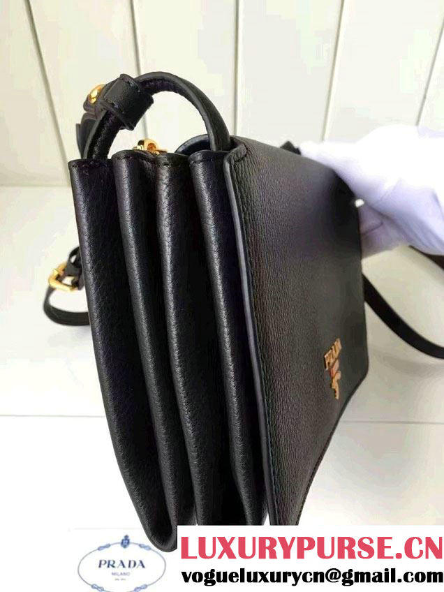 Prada Calf Leather Shoulder Bag 1BH031 Black 2016