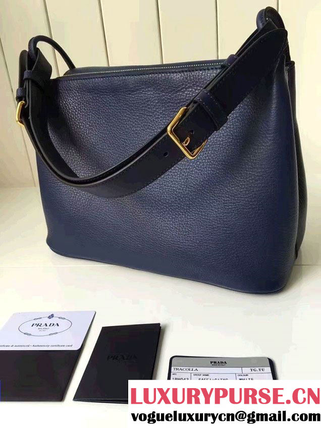 Prada Calf Leather Shoulder Bag 1BD052 Blue 2016