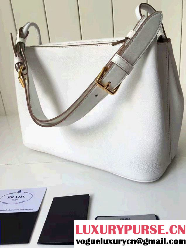 Prada Calf Leather Shoulder Bag 1BD052 White 2016