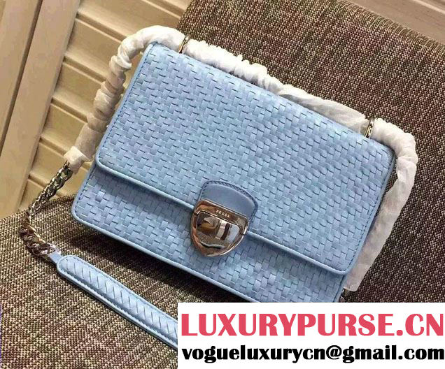 Prada Ethnic Motif Woven Leather Shoulder Bag 1BD038 Sky Blue 2016