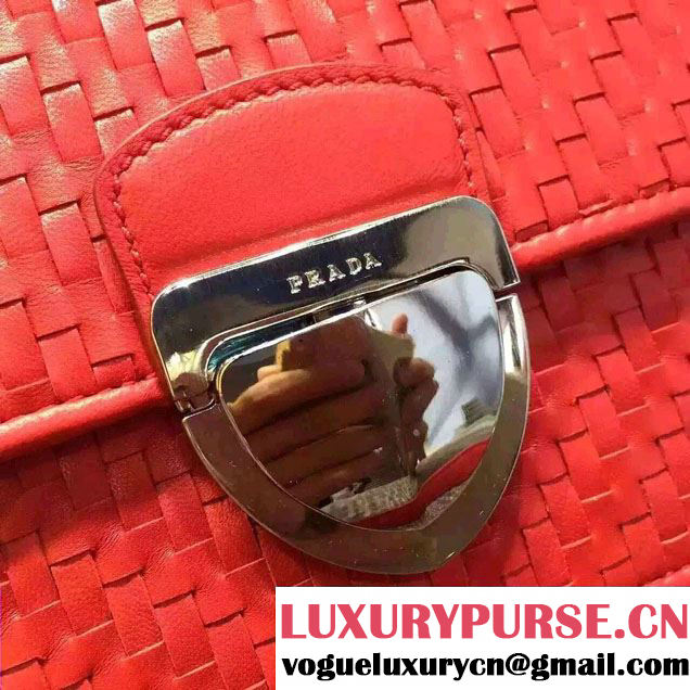 Prada Ethnic Motif Woven Leather Shoulder Bag 1BD038 Red 2016