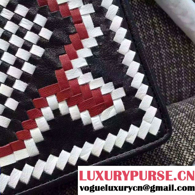 Prada Ethnic Motif Woven Leather Shoulder Bag 1BD038 White/Black/Red 2016