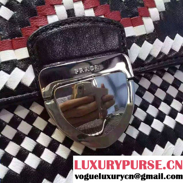 Prada Ethnic Motif Woven Leather Shoulder Bag 1BD038 White/Black/Red 2016