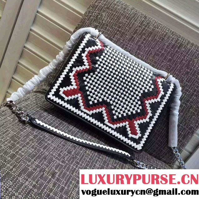 Prada Ethnic Motif Woven Leather Shoulder Bag 1BD038 White/Black/Red 2016