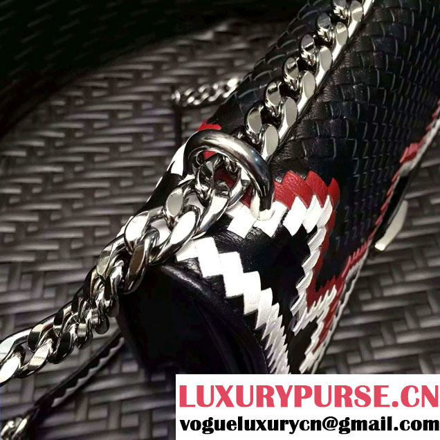 Prada Ethnic Motif Woven Leather Shoulder Bag 1BD038 Black/White/Red 2016
