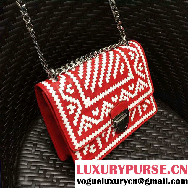 Prada Ethnic Motif Woven Leather Shoulder Bag 1BD038 Red/White 2016
