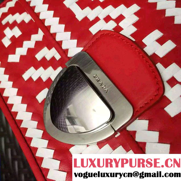 Prada Ethnic Motif Woven Leather Shoulder Bag 1BD038 Red/White 2016