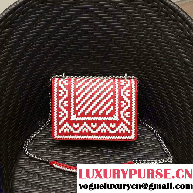 Prada Ethnic Motif Woven Leather Shoulder Bag 1BD038 Red/White 2016
