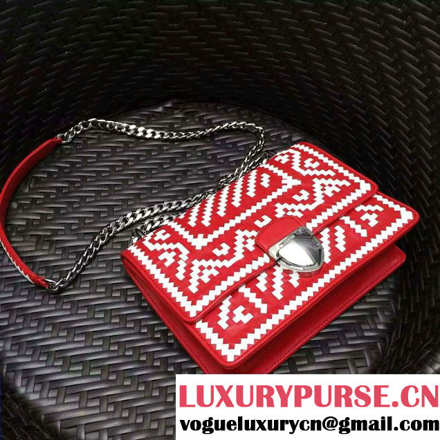 Prada Ethnic Motif Woven Leather Shoulder Bag 1BD038 Red/White 2016