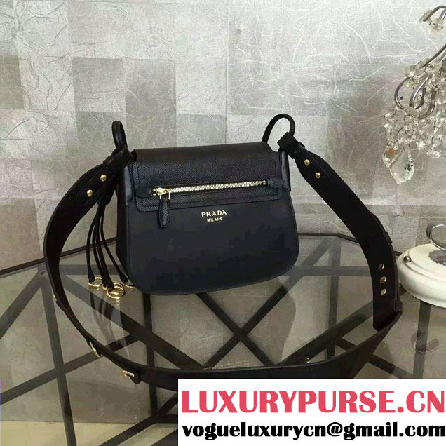 Prada Corsaire Calf Leather Shoulder Bag 1BD050 Black 2016