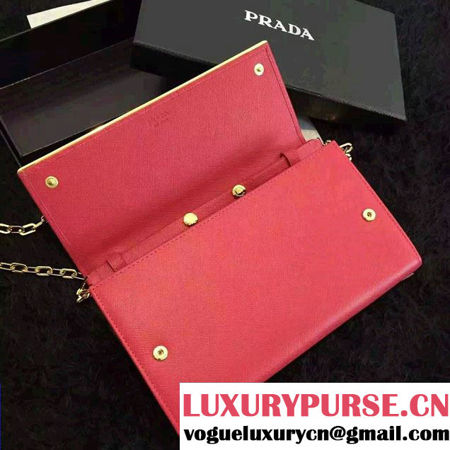 Prada Saffiano Leather Flap Wallet Shoulder Bag 1MT440 Fushia 2016