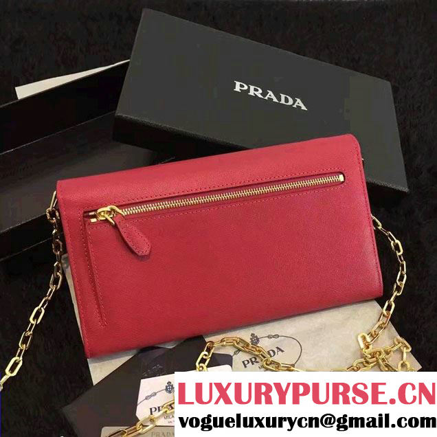 Prada Saffiano Leather Flap Wallet Shoulder Bag 1MT440 Fushia 2016