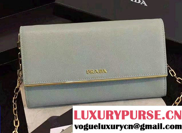 Prada Saffiano Leather Flap Wallet Shoulder Bag 1MT440 Pale Green 2016