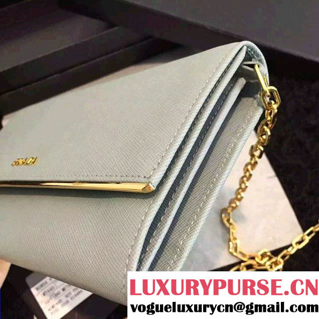 Prada Saffiano Leather Flap Wallet Shoulder Bag 1MT440 Pale Green 2016