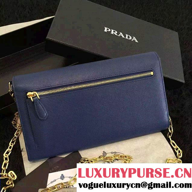 Prada Saffiano Leather Flap Wallet Shoulder Bag 1MT440 Blue 2016