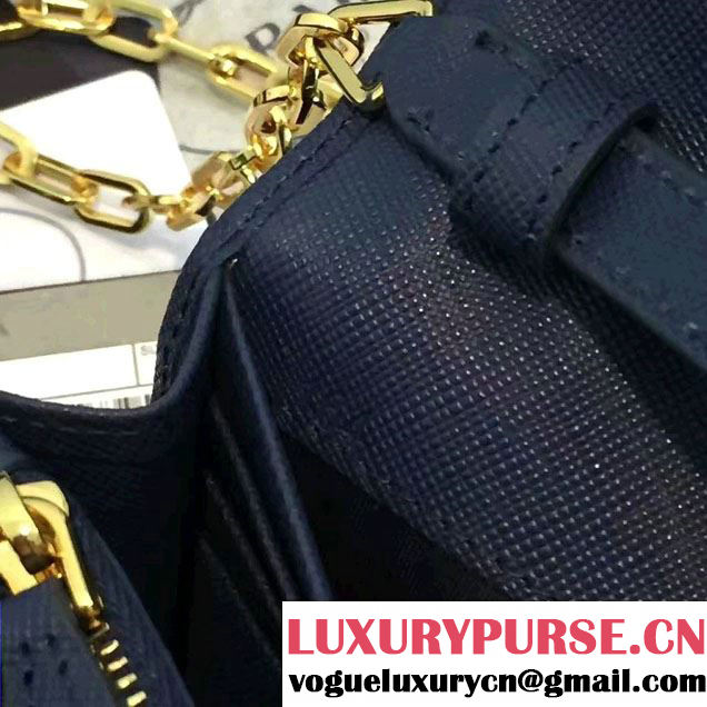 Prada Saffiano Leather Flap Wallet Shoulder Bag 1MT440 Blue 2016