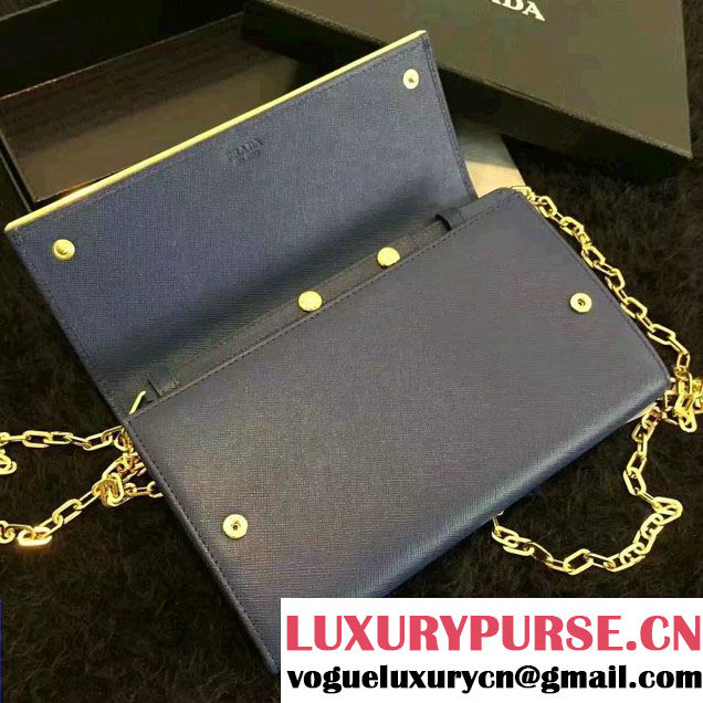 Prada Saffiano Leather Flap Wallet Shoulder Bag 1MT440 Blue 2016