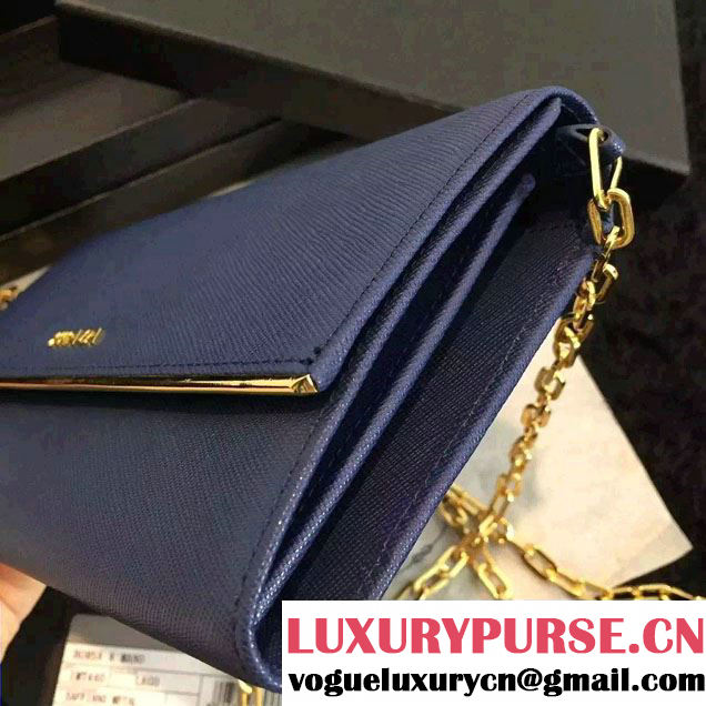 Prada Saffiano Leather Flap Wallet Shoulder Bag 1MT440 Blue 2016