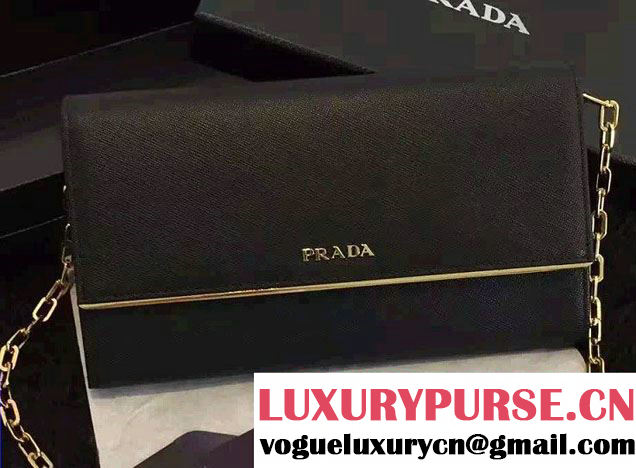 Prada Saffiano Leather Flap Wallet Shoulder Bag 1MT440 Black 2016