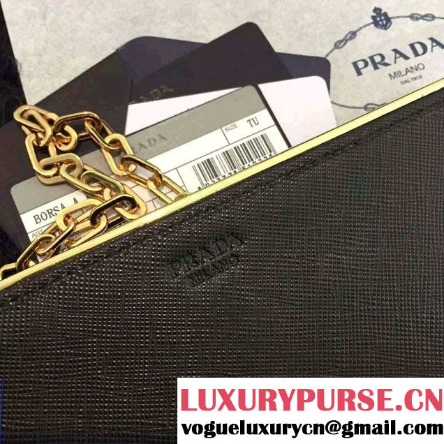 Prada Saffiano Leather Flap Wallet Shoulder Bag 1MT440 Black 2016