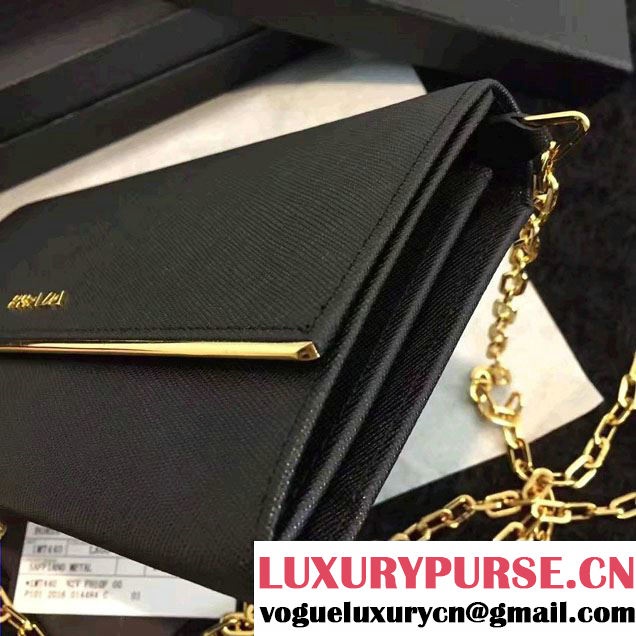 Prada Saffiano Leather Flap Wallet Shoulder Bag 1MT440 Black 2016