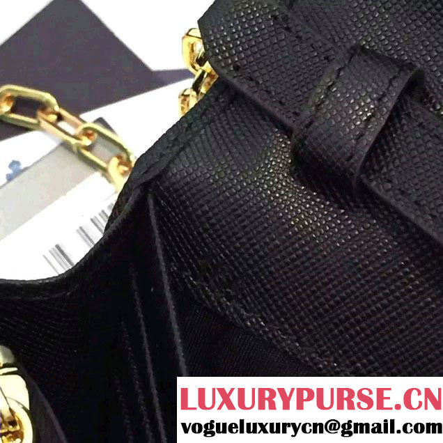 Prada Saffiano Leather Flap Wallet Shoulder Bag 1MT440 Black 2016