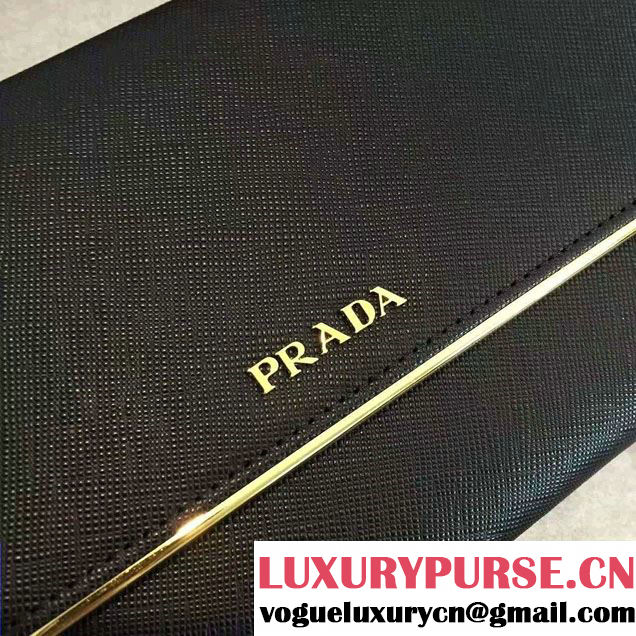 Prada Saffiano Leather Flap Wallet Shoulder Bag 1MT440 Black 2016