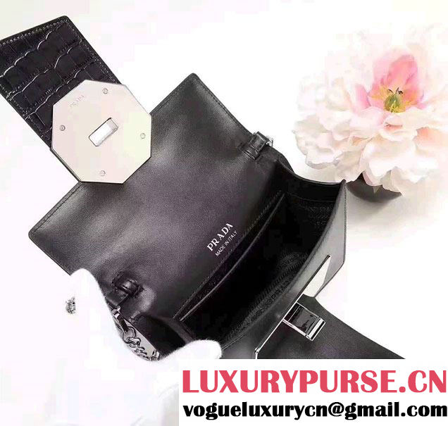 Prada Jewels Ribbon Crocodile and Calf Leather Bag 1BD067 Black 2017