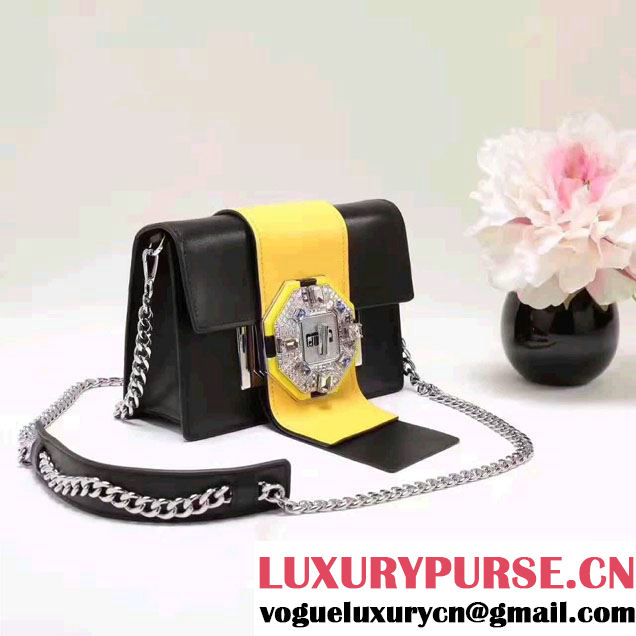 Prada Jewels Ribbon  Calf Leather Bag 1BD067 Yellow/Black 2017