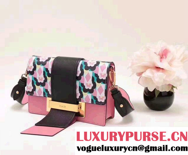 Prada Metal Ribbon Print Madras Goat and Calf Leather Bag 1BD069 Pink 2017